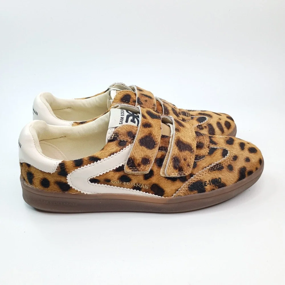 Sam Edelman Leopard Print Calf Hair Hook‎ Loop Sneaker Brown White Womens 6M